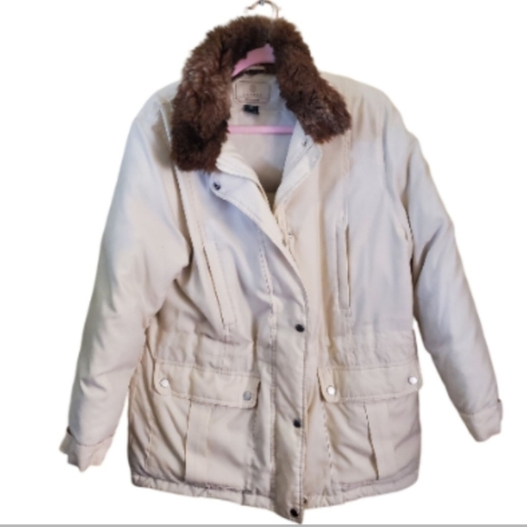 Lauren Ralph Lauren Goose Down Hidden Hood Faux Fur Collar Jacket Size PM - Picture 1 of 8
